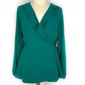 City Chic Women Green Long Sleeve Wrap Shirt Sz 20